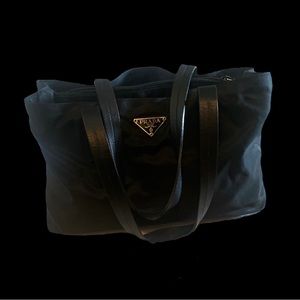 Prada Tessuto tote, black nylon with leather straps